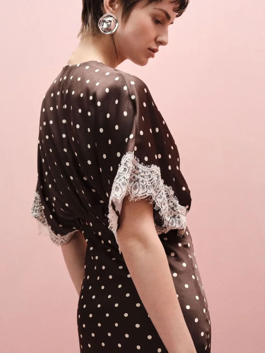 Abito lungo a pois con maniche ampie e pizzo Donna - Imperial - immagine 8