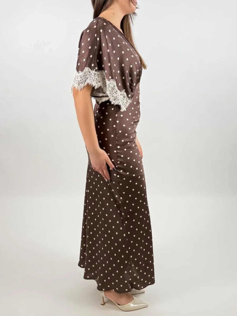 Abito lungo a pois con maniche ampie e pizzo Donna - Imperial - immagine 5