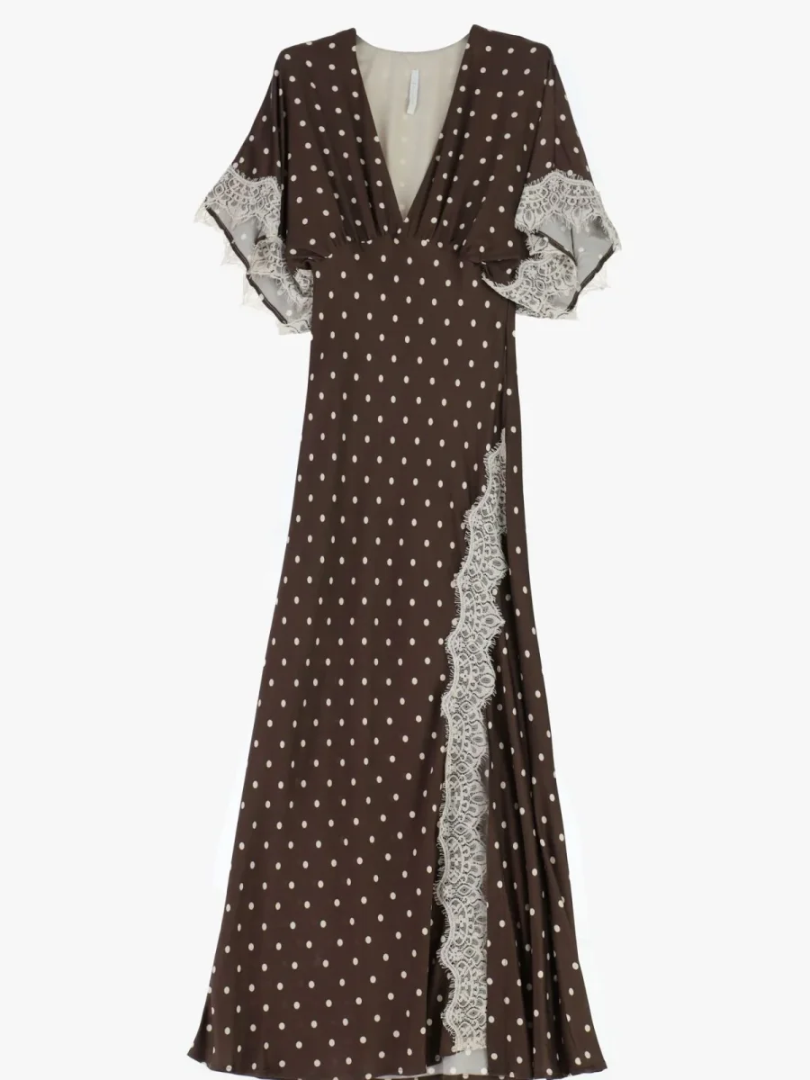 Abito lungo a pois con maniche ampie e pizzo Donna - Imperial - immagine 9