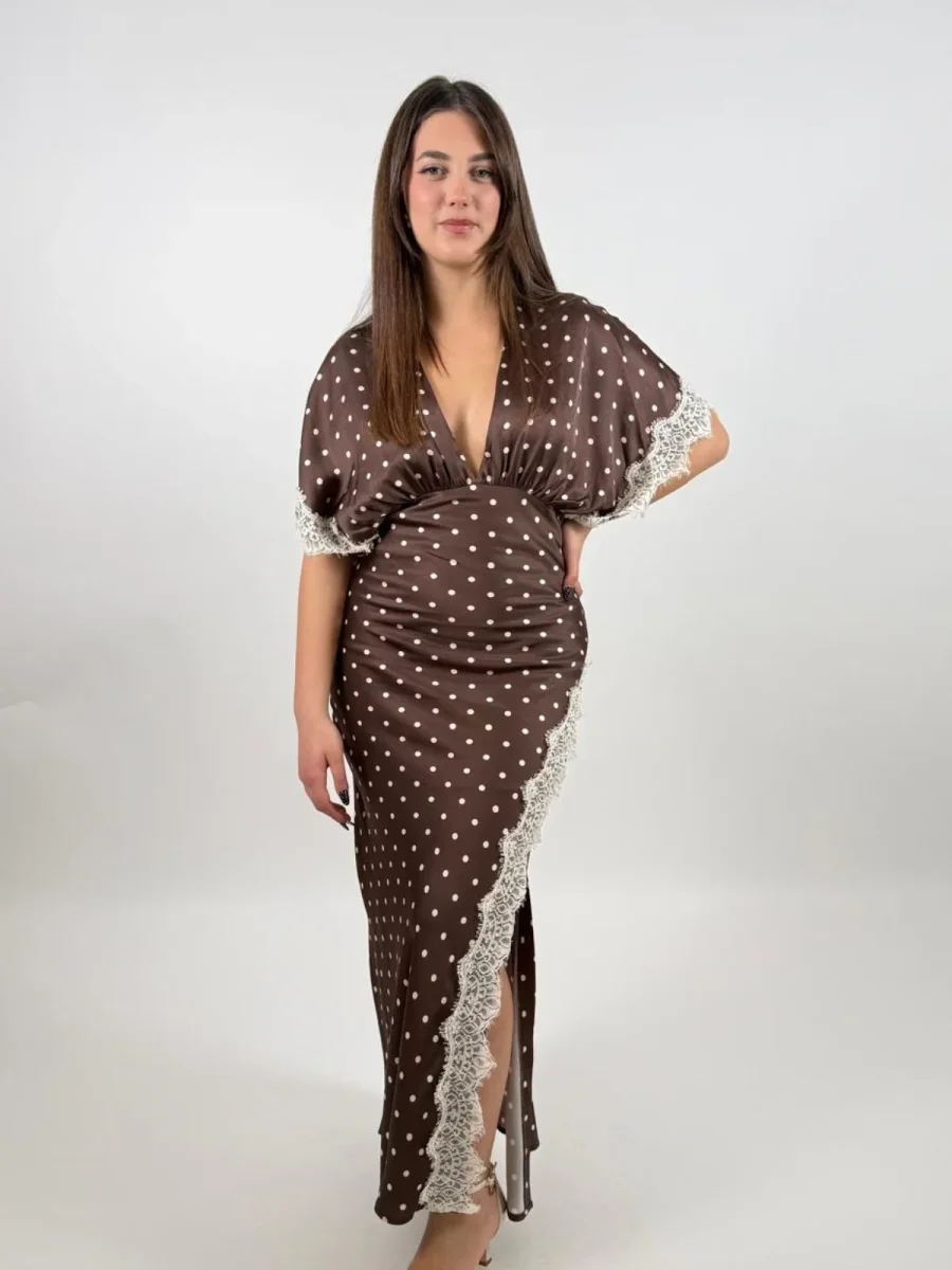 Abito lungo a pois con maniche ampie e pizzo Donna - Imperial - immagine 4