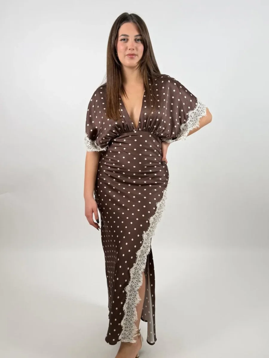 Abito lungo a pois con maniche ampie e pizzo Donna - Imperial - immagine 2