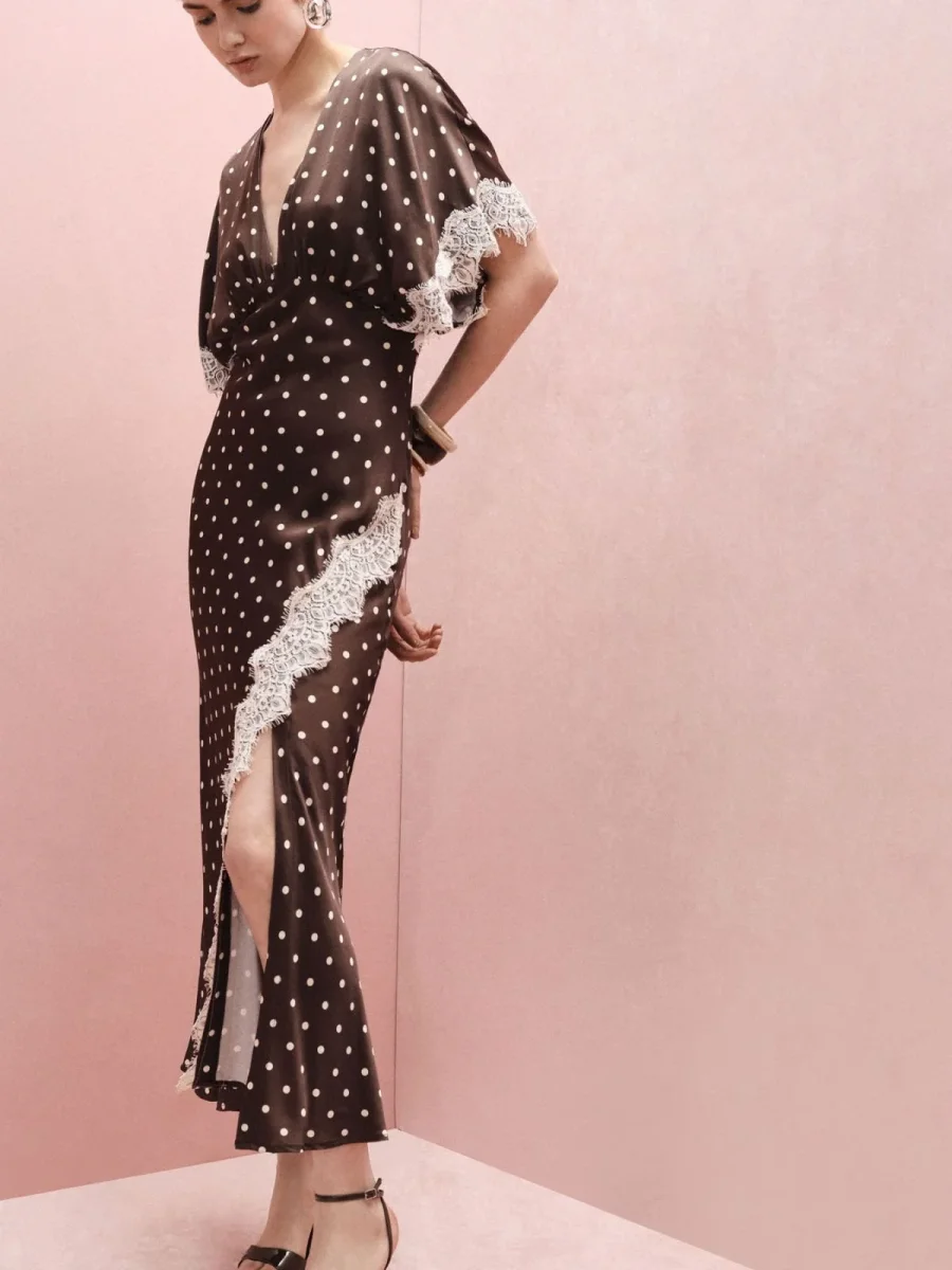 Abito lungo a pois con maniche ampie e pizzo Donna - Imperial - immagine 6