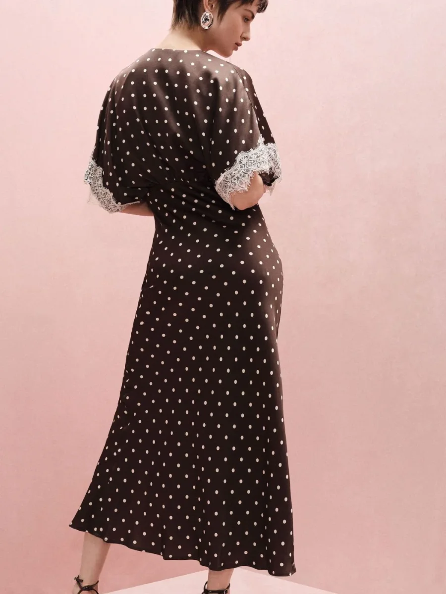 Abito lungo a pois con maniche ampie e pizzo Donna - Imperial - immagine 7