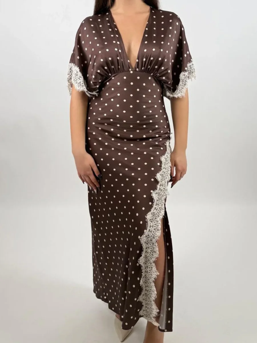 Abito lungo a pois con maniche ampie e pizzo Donna - Imperial - immagine 3