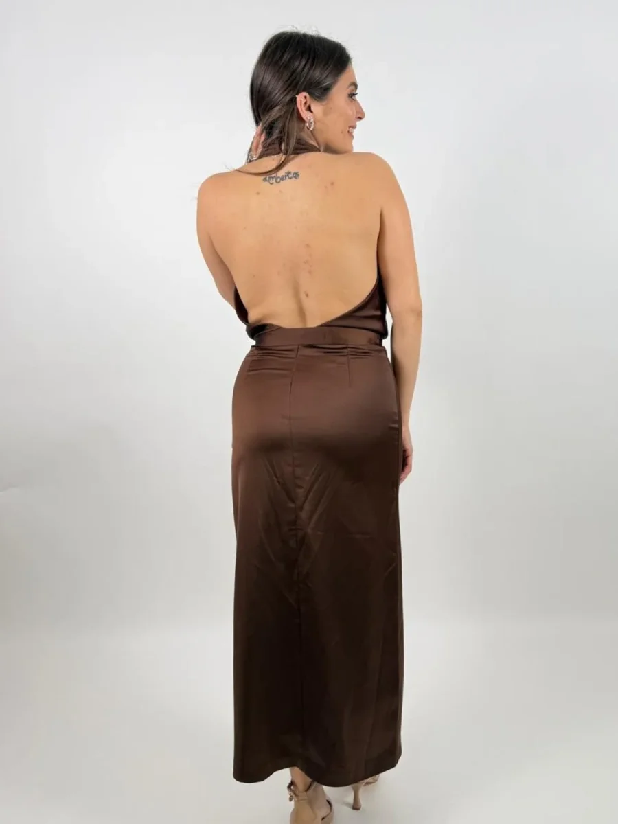 Abito lungo con scollo all'americana e spacco frontale Donna - Imperial - immagine 6