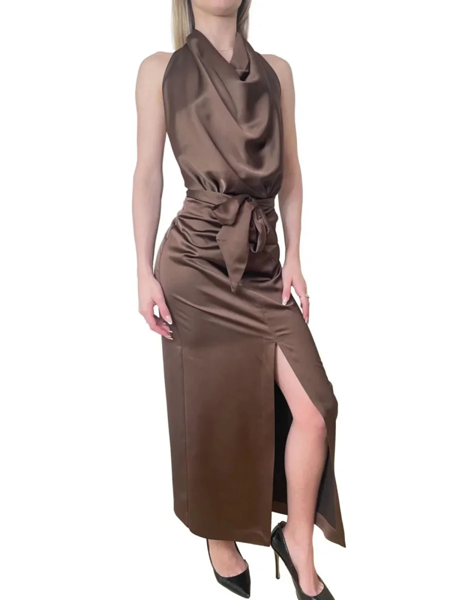 Abito lungo con scollo all'americana e spacco frontale Donna - Imperial - immagine 7