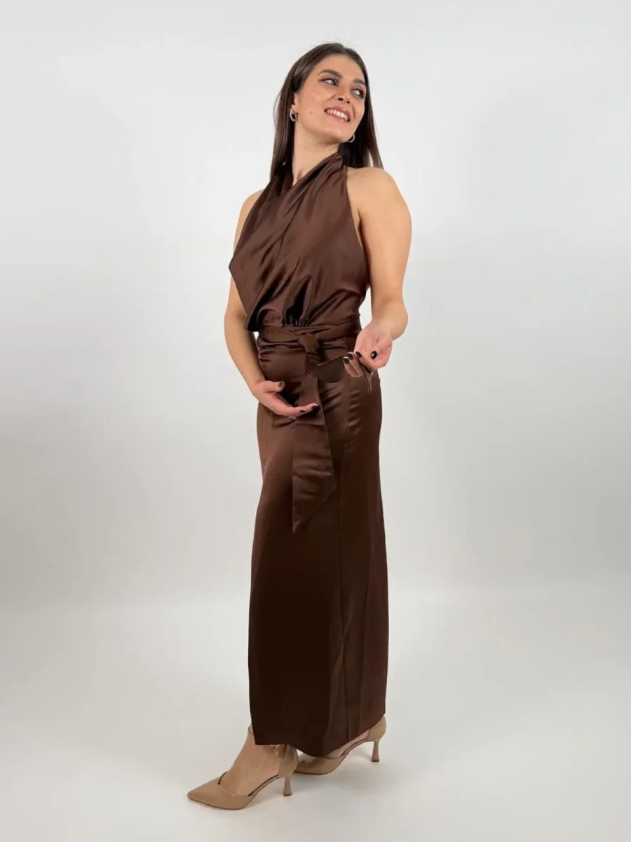 Abito lungo con scollo all'americana e spacco frontale Donna - Imperial - immagine 5