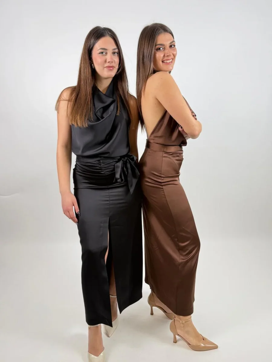 Abito lungo con scollo all'americana e spacco frontale Donna - Imperial - immagine 2