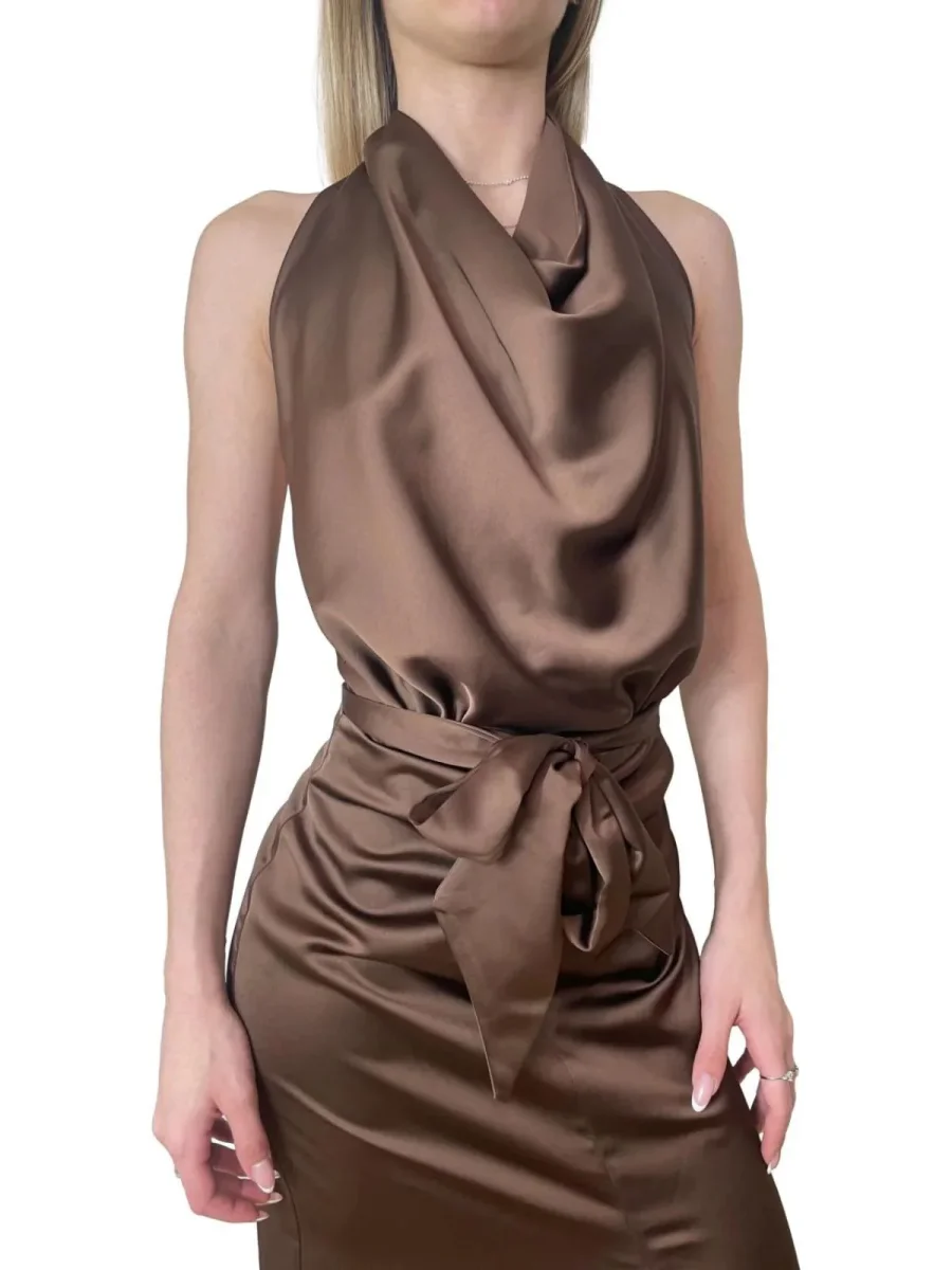 Abito lungo con scollo all'americana e spacco frontale Donna - Imperial - immagine 8