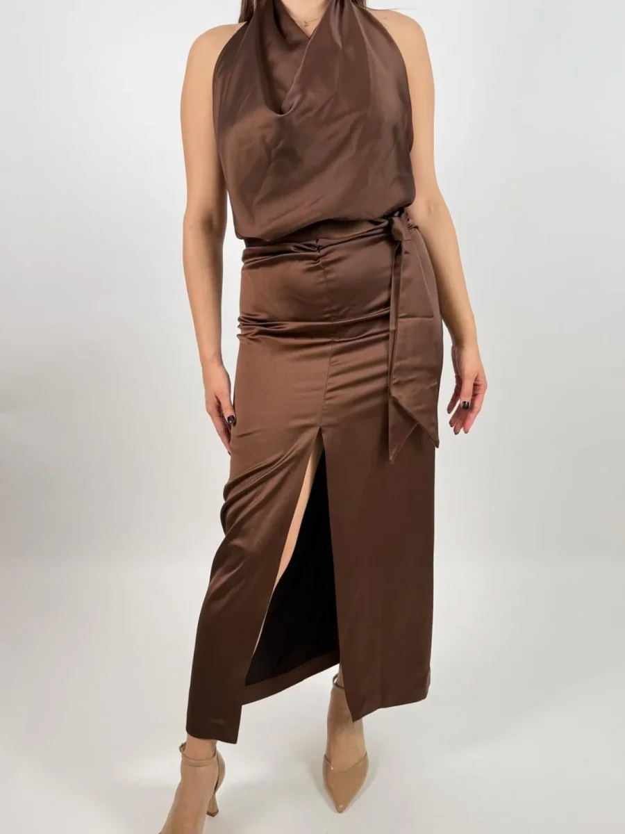 Abito lungo con scollo all'americana e spacco frontale Donna - Imperial - immagine 4