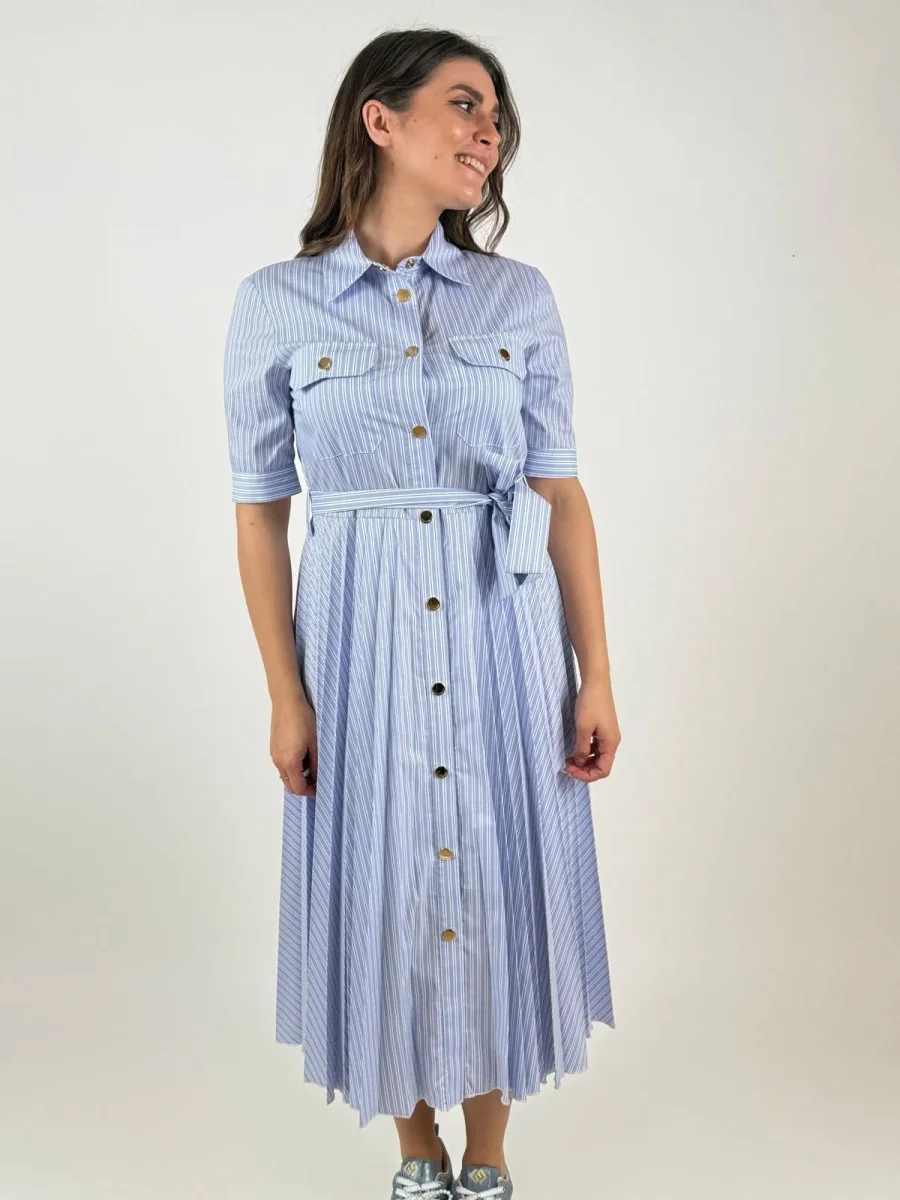 Abito regular modello chemisier midi in popeline a righe Donna - Fracomina - immagine 4