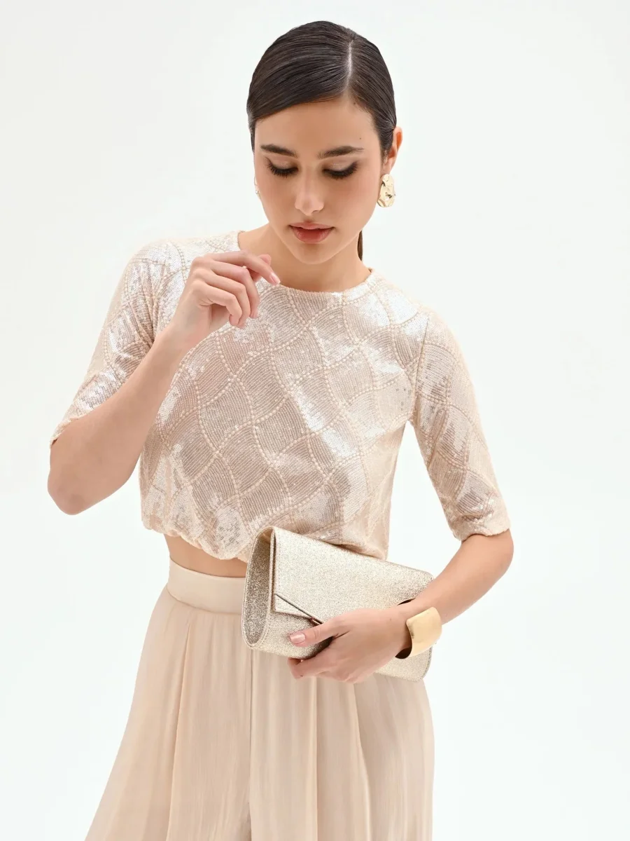 Blusa crop con paillettes Donna - Rinascimento - immagine 5