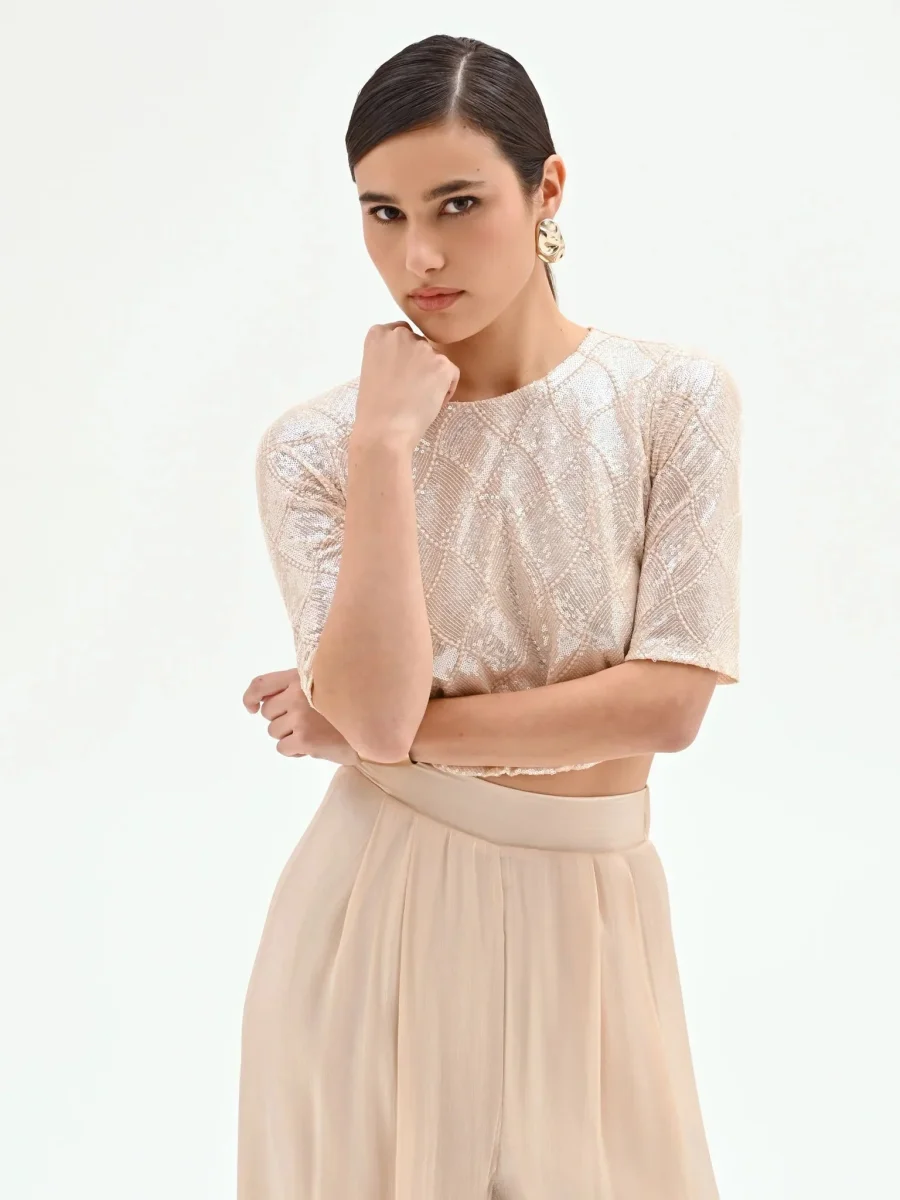 Blusa crop con paillettes Donna - Rinascimento - immagine 8