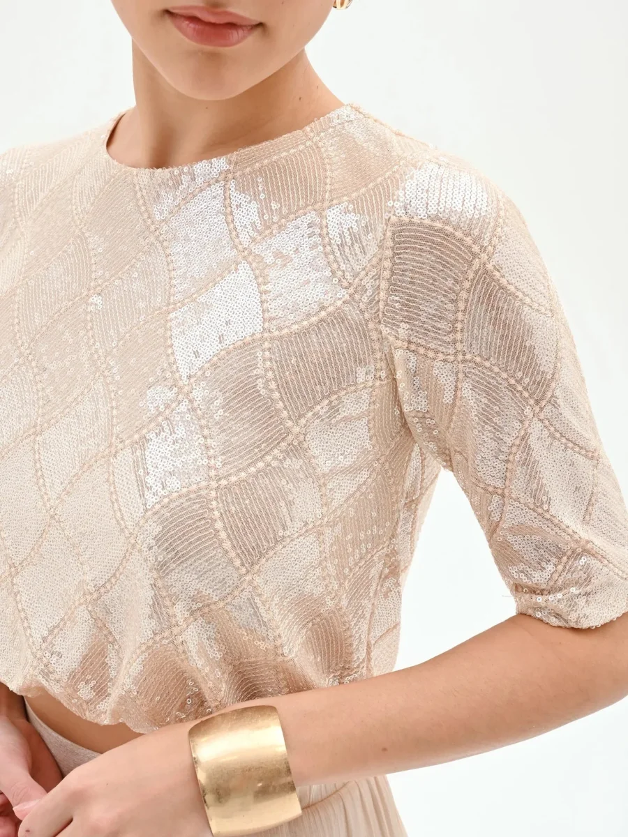 Blusa crop con paillettes Donna - Rinascimento - immagine 6
