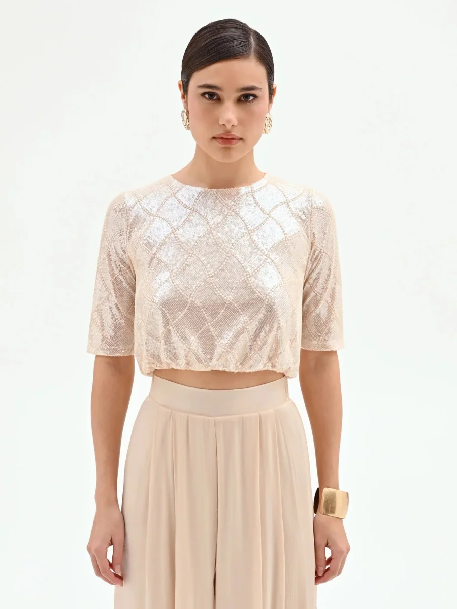 Blusa crop con paillettes Donna - Rinascimento - immagine 9