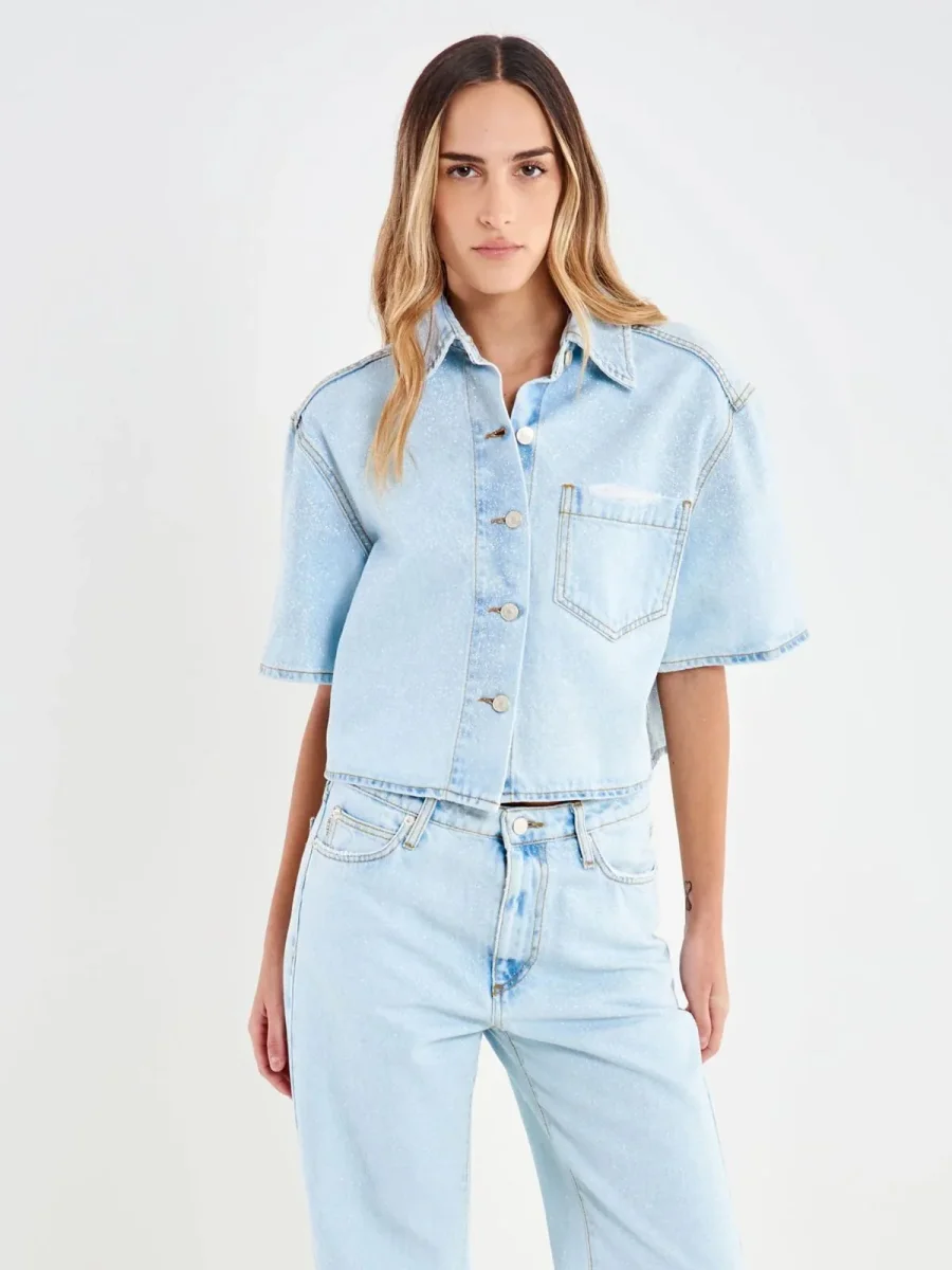 Giacca in Denim Mezza Manica Glitter Donna - Vicolo - immagine 2