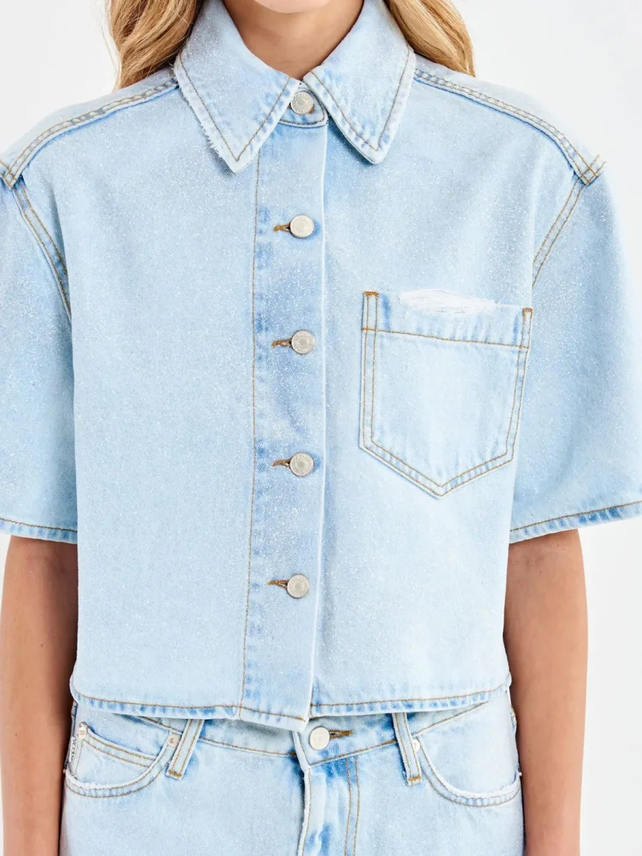 Giacca in Denim Mezza Manica Glitter Donna - Vicolo - immagine 3