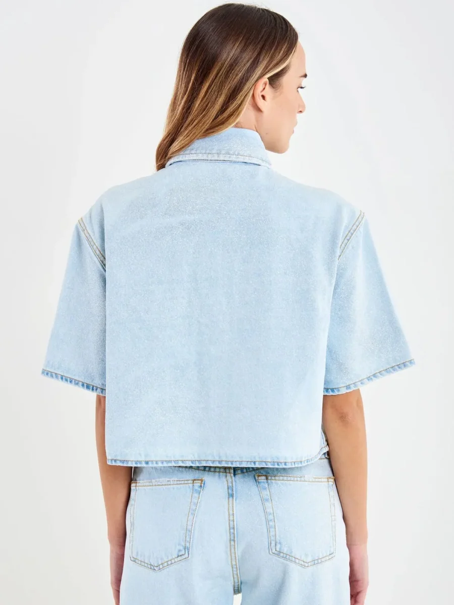 Giacca in Denim Mezza Manica Glitter Donna - Vicolo - immagine 4