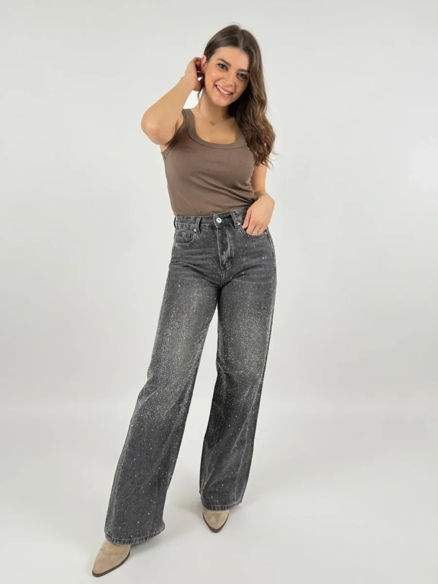 Jeans Stella Wide Leg Con Strass Donna - Gianni Lupo - immagine 2