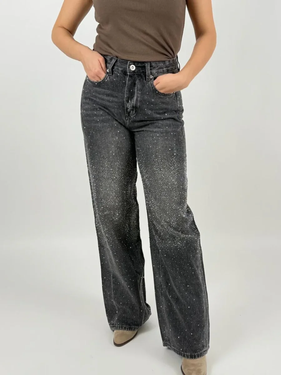 Jeans Stella Wide Leg Con Strass Donna - Gianni Lupo - immagine 4
