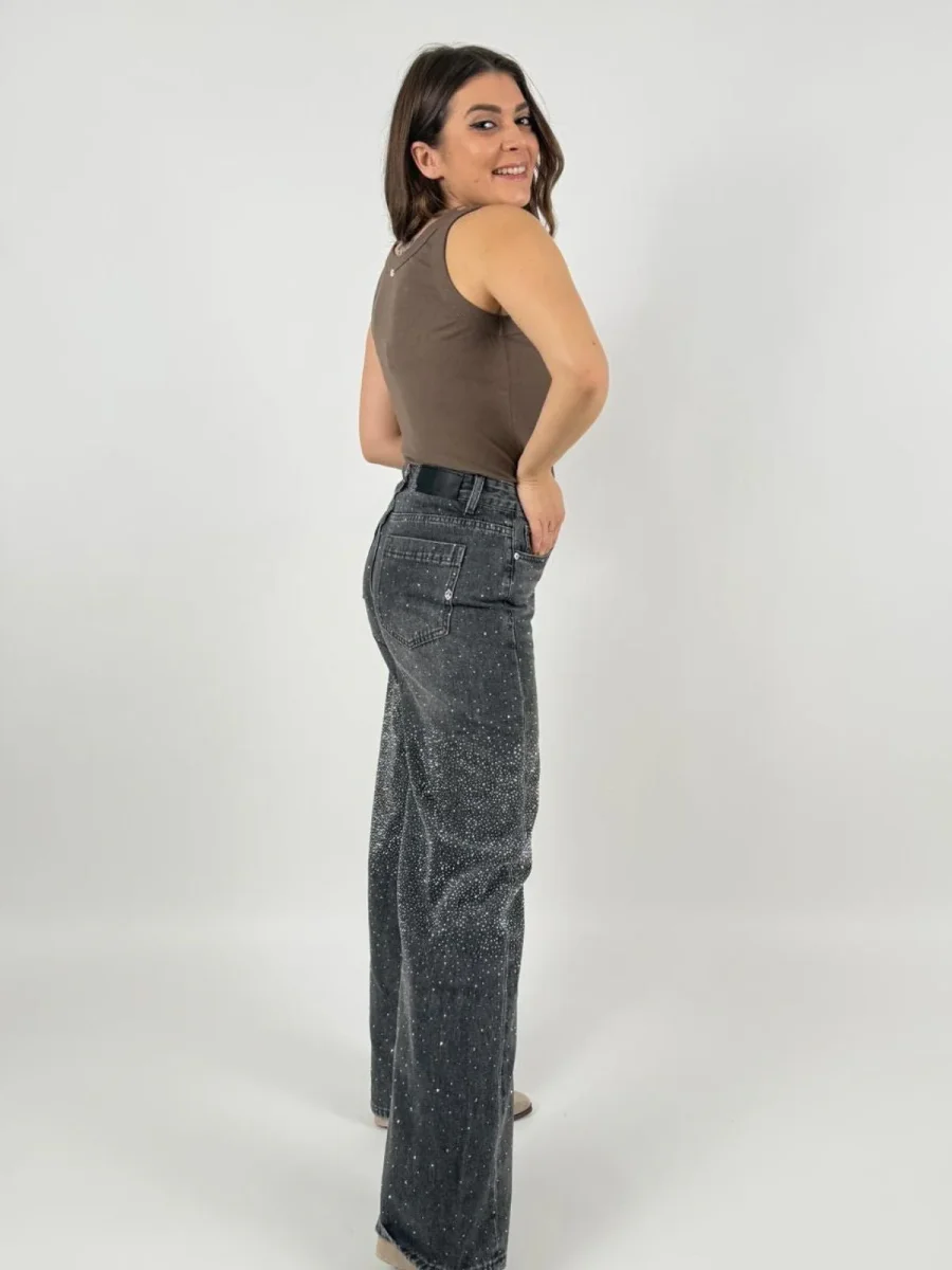 Jeans Stella Wide Leg Con Strass Donna - Gianni Lupo - immagine 6