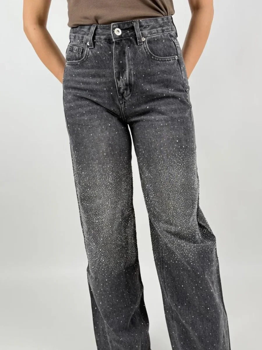 Jeans Stella Wide Leg Con Strass Donna - Gianni Lupo - immagine 3