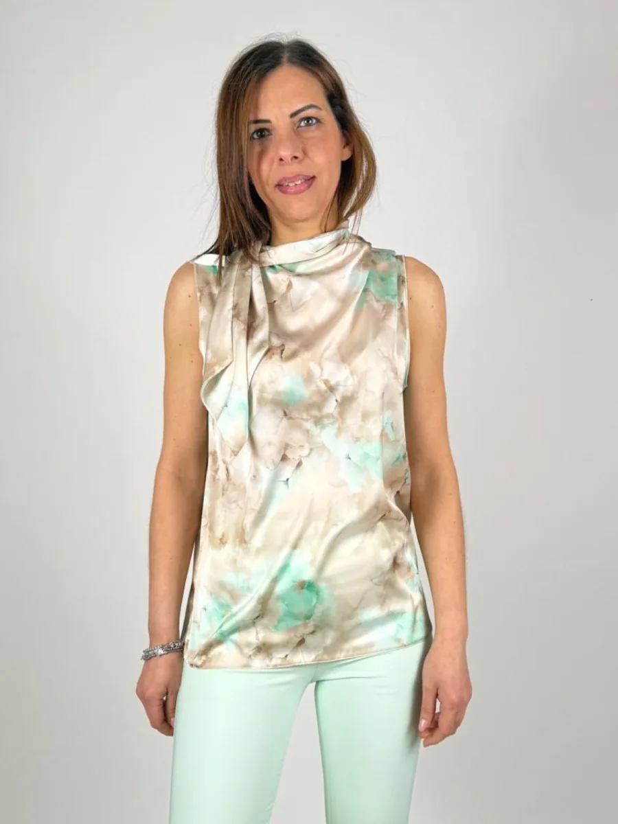 Top con stampa e collo foulard Donna - Rinascimento - immagine 2